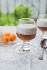 Chia Pudding. Healthy food made from chia seeds and vegetable milk with fresh fruit puree.