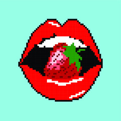 Fototapeta premium Vector illustration sexy lips in pixel art