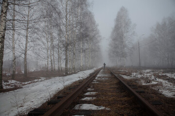 Fototapeta premium туман . рельсы