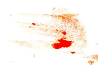 Stains of human blood on a white background.