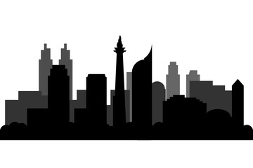 Naklejka premium Jakarta City skyline silhouete. Jakarta landmark as Indonesia capital - Cityscape