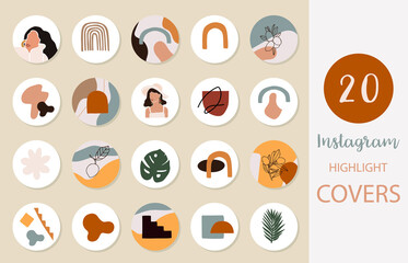 Icon of instagram highlight cover with woman, shape, leaf for social media