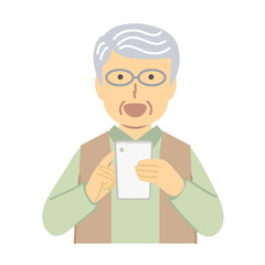 緑色の服のシニア男性/操作