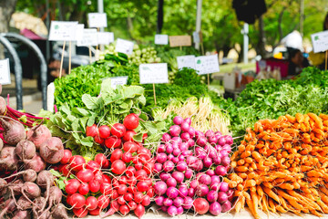 fresh vegetables on market stall