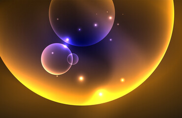 Neon shiny transparent glowing circles with light effects. Techno futuristic vector abstract background For Wallpaper, Banner, Background, Card, Book Illustration, landing page