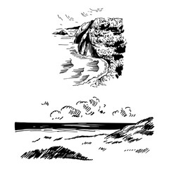 Obraz premium Hand drawn sea coast. Vector sketch illustration