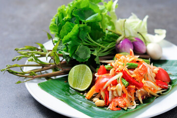 papaya salad a delicious dish with every restaurant in Thailand.