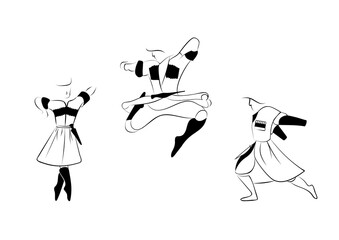 Caucasus national costume, Caucasian folk dance. Linear graphics.Elements of clothing.