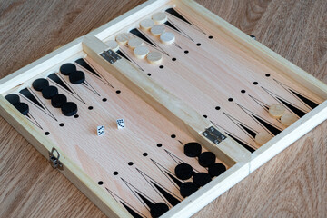 Backgammon Board Game. Wooden backgammon board