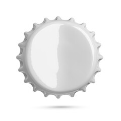 Bended gray metal soda or beer crown cap isolated on white background.