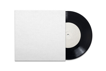 Vinyl record in cardboard cover on white background.