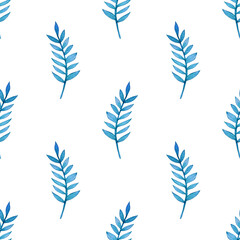 Watercolor seamless pattern of branches on a white background.