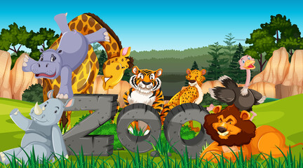 Obraz na płótnie Canvas Zoo animals in the wild nature background