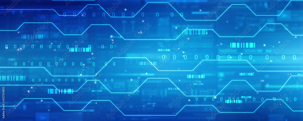 Fototapete 2d illustration abstract digital binary data on computer screen