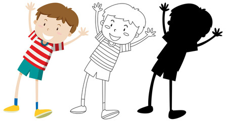 Happy boy with its outline and silhouette