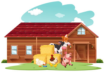 Obraz na płótnie Canvas Farm scene with farm animals on the farm