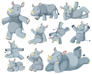 Group of rhinoceros cartoon character