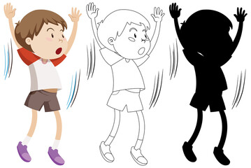 Boy doing exercise with its outline and silhouette