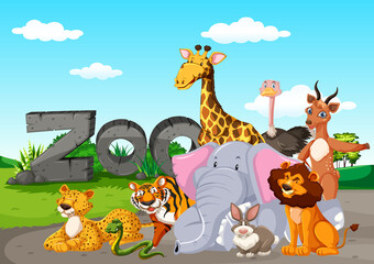 Obraz na płótnie Canvas Zoo animals in the wild nature background