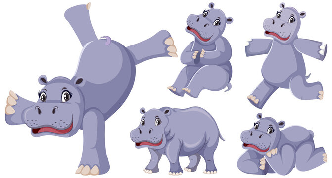 Set of happy hippopotamus