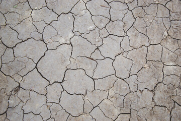 Close up picture of dry, cracked ground, as textured wallpaper. Nature drought in summer time. Earth need water. Global warning background concept. Nature pattern in summer period.