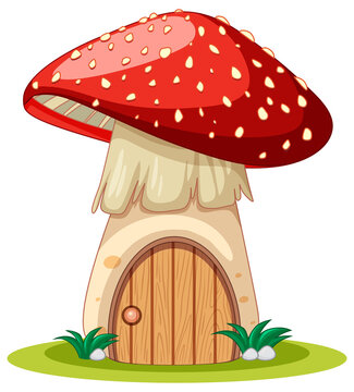 Mushroom house cartoon style on white background