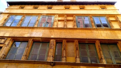 Europe, France, Auvergne Rhone Alpes region, city of Lyon, facade in the old town