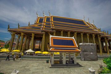 Temple of the Emerald Buddha - Wat Phra Si Rattana Satsadaram / Wat Phra Kaew-Bangkok: June 13, 2020, tourists visit to see the beauty of The Grand Palace, in Phra Nakhon District, Thailand.