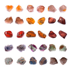 Set of natural mineral specimens, gem stones isolated on white background