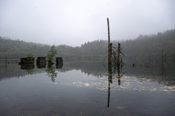 Steinbruch und Schieferpark Lehesten im Nebel