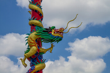 Dragon pole in chinese shrine,Thailand