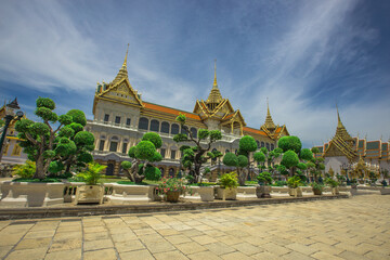 Temple of the Emerald Buddha - Wat Phra Si Rattana Satsadaram / Wat Phra Kaew-Bangkok: June 13, 2020, tourists visit to see the beauty of The Grand Palace, in Phra Nakhon District, Thailand.