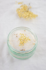 sweet home made lemon elderflower sugar in a glas
