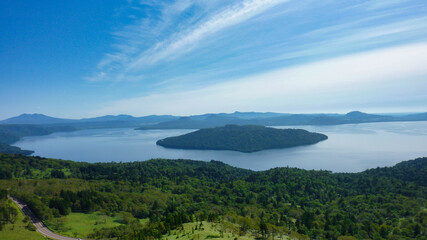 北海道, 美幌峠, 屈斜路湖, 風景, 空, 山, 自然, 緑, 青