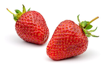 Two strawberries isolated on white background. Full depth of field with clipping path.