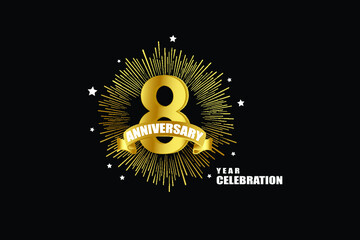 8 years anniversary celebration logotype. anniversary logo with golden isolated on black background, vector design for celebration, invitation greeting card-Vector