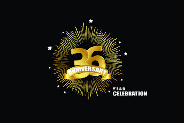Naklejka premium 36 years anniversary celebration logotype. anniversary logo with golden isolated on black background, vector design for celebration, invitation greeting card-Vector