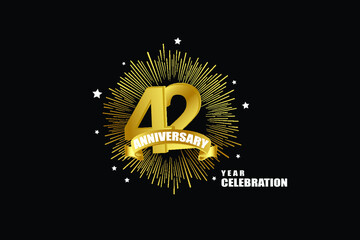 Naklejka premium 42 years anniversary celebration logotype. anniversary logo with golden isolated on black background, vector design for celebration, invitation greeting card-Vector