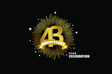 Naklejka premium 43 years anniversary celebration logotype. anniversary logo with golden isolated on black background, vector design for celebration, invitation greeting card-Vector