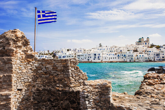 Greek fishing village in Paros island, Naousa, , Cyclades, Greece. Travel, tourist destination, vacations concept