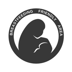 Public breastfeeding zone icon symbol sign. Vector logo mother and baby breastfeeding area. Isolated graphic illustration mother and child label