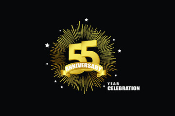 Naklejka premium 55 years anniversary celebration logotype. anniversary logo with golden isolated on black background, vector design for celebration, invitation greeting card-Vector