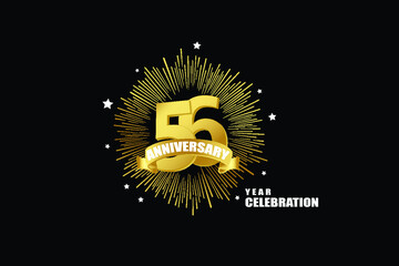Naklejka premium 56 years anniversary celebration logotype. anniversary logo with golden isolated on black background, vector design for celebration, invitation greeting card-Vector