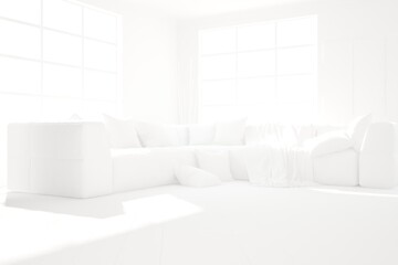 modern white room with big sofa interior design. 3D illustration