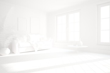 Fototapeta na wymiar Modern white room interior design. 3D illustration