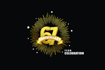 Naklejka premium 67 years anniversary celebration logotype. anniversary logo with golden isolated on black background, vector design for celebration, invitation greeting card-Vector
