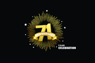 Naklejka premium 71 years anniversary celebration logotype. anniversary logo with golden isolated on black background, vector design for celebration, invitation greeting card-Vector