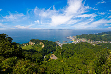 Cityscapes of Boso Peninsula and Kyonan city, view from Nihonji Temple in Chiba Prefecture, Japan.