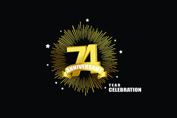 Naklejka premium 74 years anniversary celebration logotype. anniversary logo with golden isolated on black background, vector design for celebration, invitation greeting card-Vector
