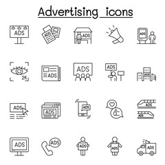 Advertising icons set in thin line style